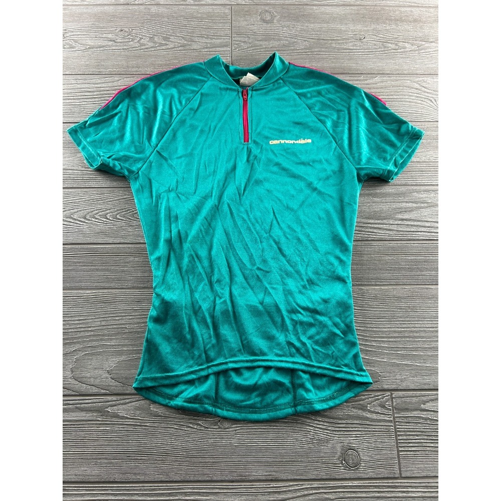 Vintage Cannondale Womens Small Teal Cycling Shirt 1/4 Zip Short Sleeve USA Made